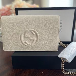 New Gucci Soho Wallet on Chain in Ivory